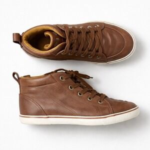 Cat & Jack High Top Sneakers Kid Size 1 Brown Faux Leather Side Zip Youth School